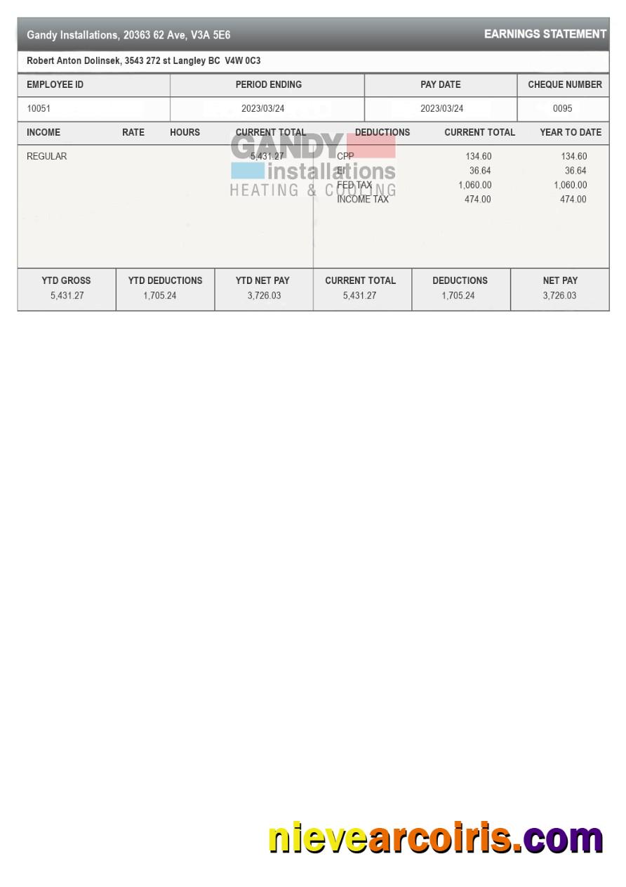 Gandy Installations earnings statement